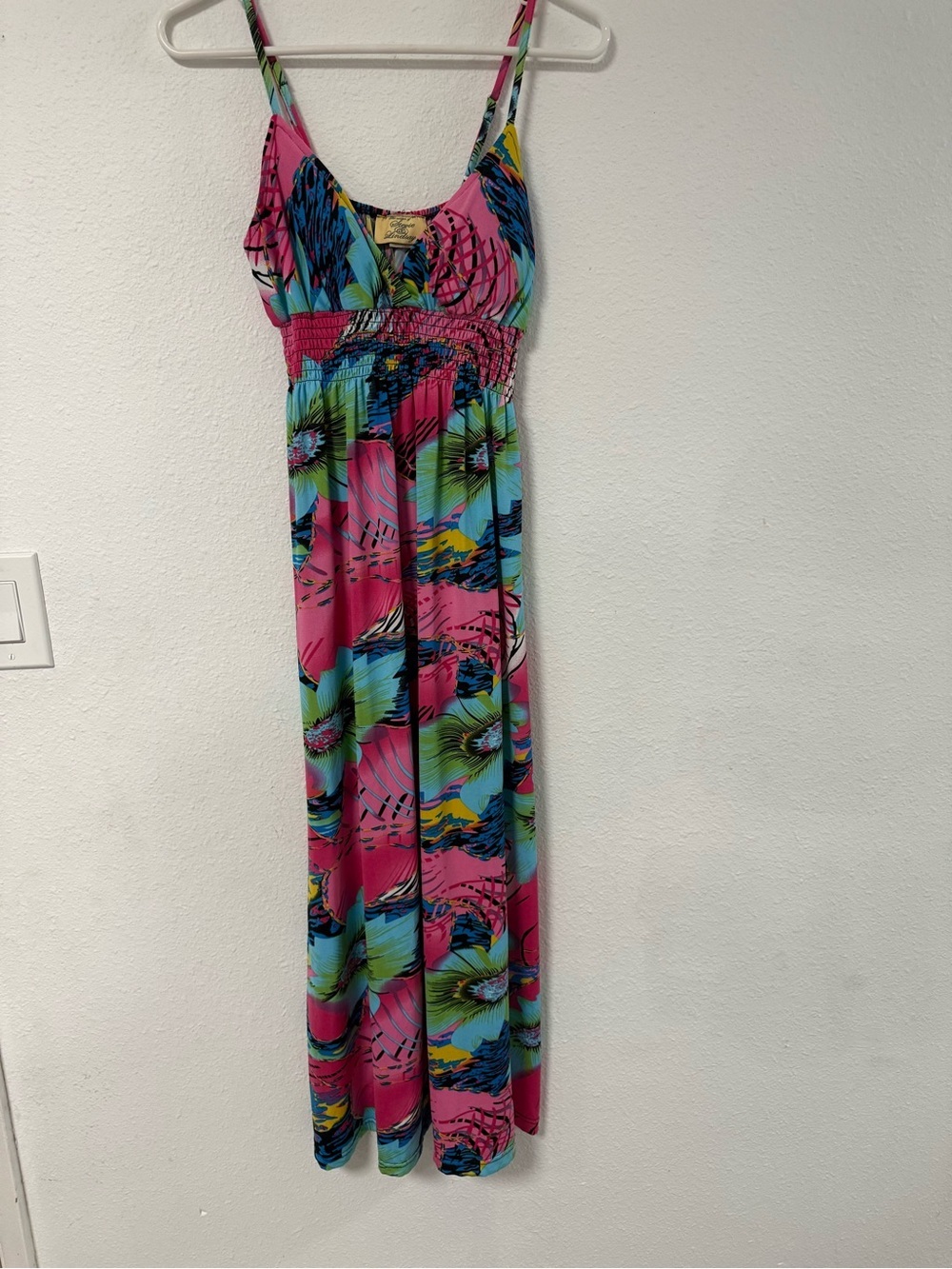 Stevie & Lindsay Pink Tropical Floral Maxi Dress Spaghetti Straps Small